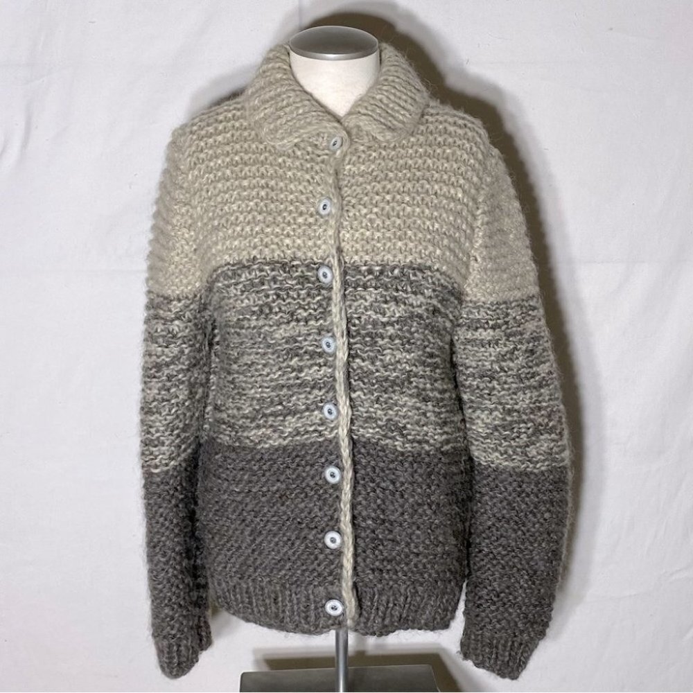 Vintage Hand Knit Ombre Button Up Hand Knit Cardigan M